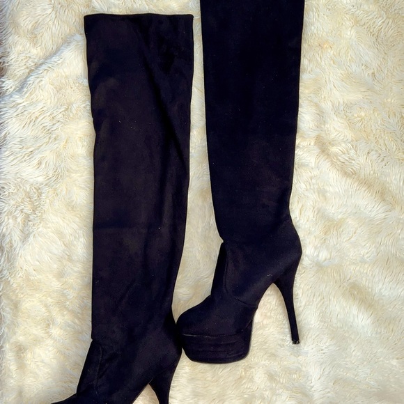 37 US7 No Name SkyHigh Platform Black Suede Over The Knee Platform Boots - Picture 4 of 10